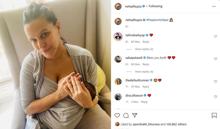 'Freedom to Feed': Neha Dhupia posts picture of herself breastfeeding with her newborn son
