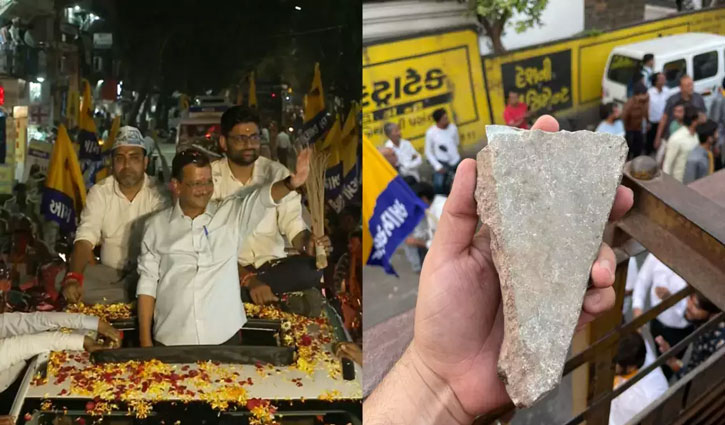 Gujarat: Stones pelted at Aam Aadmi Party chief Arvind Kejriwal's roadshow in Surat.