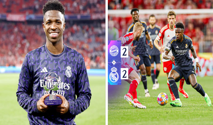 Champions League: With the help of Vinicius' two goals, Real Madrid's match against Bayern Munich is tied 2-2.
