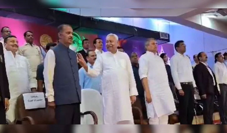 Nitish Kumar spoke while the national anthem was being played during a sports competition, opposition attacked