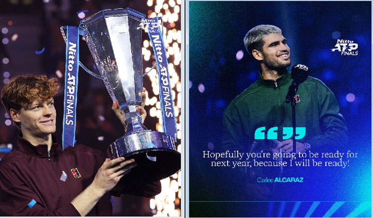 Jannik Sinner defeated Carlos Alcaraz to win his second consecutive ATP Finals Championship