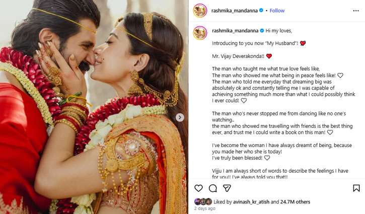 Rashmika-Vijay's wedding pictures beat Virat Kohli's World Cup winning post on Instagram