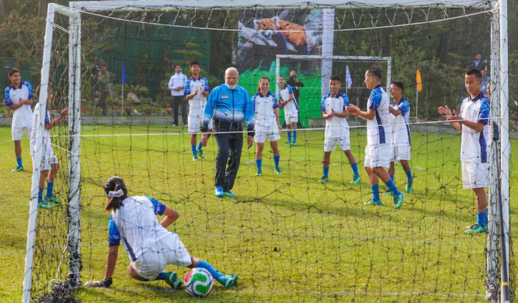 PM Modi played football with "young friends" in Gangtok.