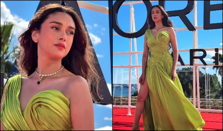 Aditi Rao Hydari Creates a Sensation on the Cannes Red Carpet in a Neon Green Gown.