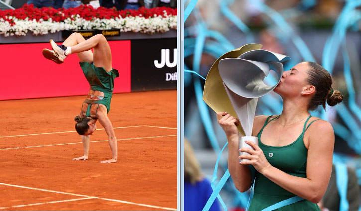 Marta Kostyuk's spectacular style after winning the Madrid Open, celebrated with a backflip.
