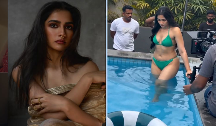 Rukmini Vasanth's bikini photoshoot pictures go viral, sparking a sensation on social media.
