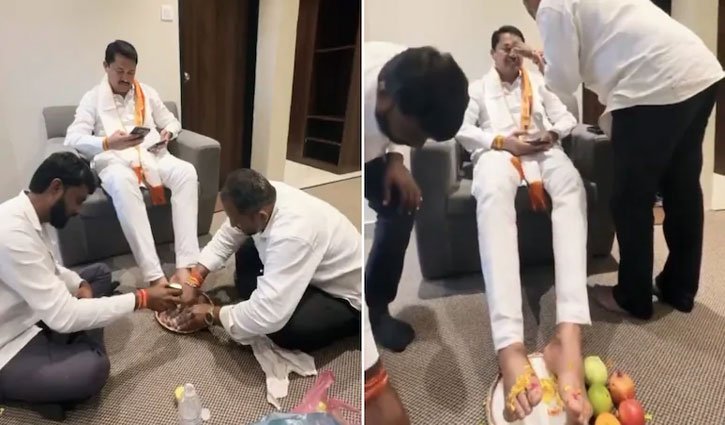 Congress Leader Nana Patole's Feet-Washing Video Draws BJP's "Culture" Jibe.