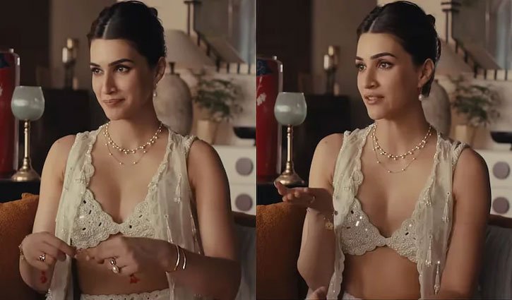 Controversy over Kriti Sanon's semi-nude outfit in a Raksha Bandhan advertisement; sharp reactions on social media.