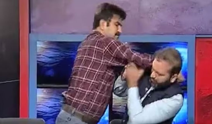 Video of fierce kicking and fighting between Pakistani leaders in live TV debate goes viral