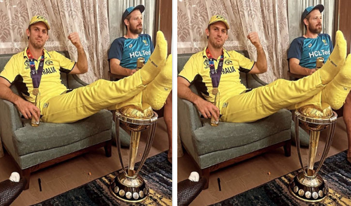 Australia's Mitchell Marsh sitting with his feet raised on the World Cup trophy, sharp reaction on social media