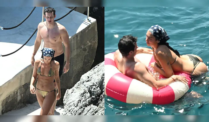 Newlyweds Dua Lipa and Callum Turner share a romantic moment during their honeymoon in Italy.